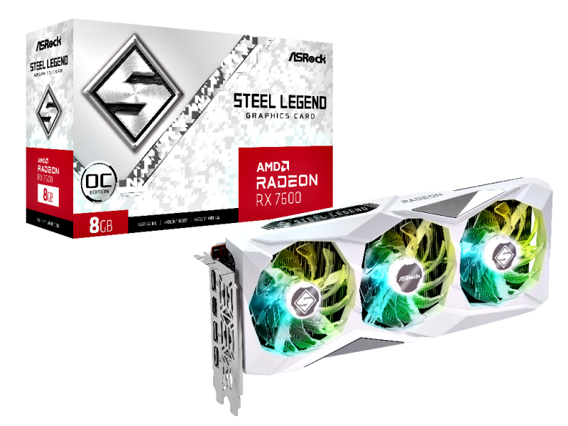 ASRock Radeon RX 7600 Steel Legend OC - 8GB GDDR6 - Polychrome SYNC - White