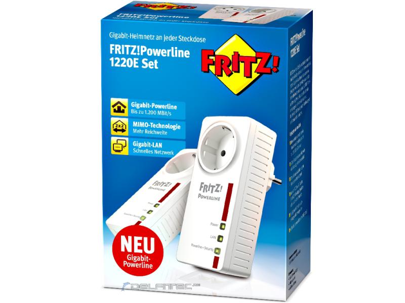 AVM FRITZ!Powerline 1220E Set | 2xGigabit LAN | Schuko Port | HD/4K ready | bis zu 1200MBit´s