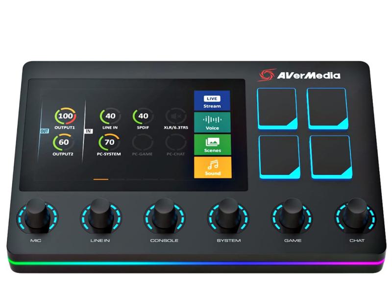 AVerMedia Live Streamer Nexus (AX310) - 6-Spuren Audio Mixer - IPS-Touchscreen - Streaming-Interaktion für z.B. OBS Studio, Streamlabs OBS