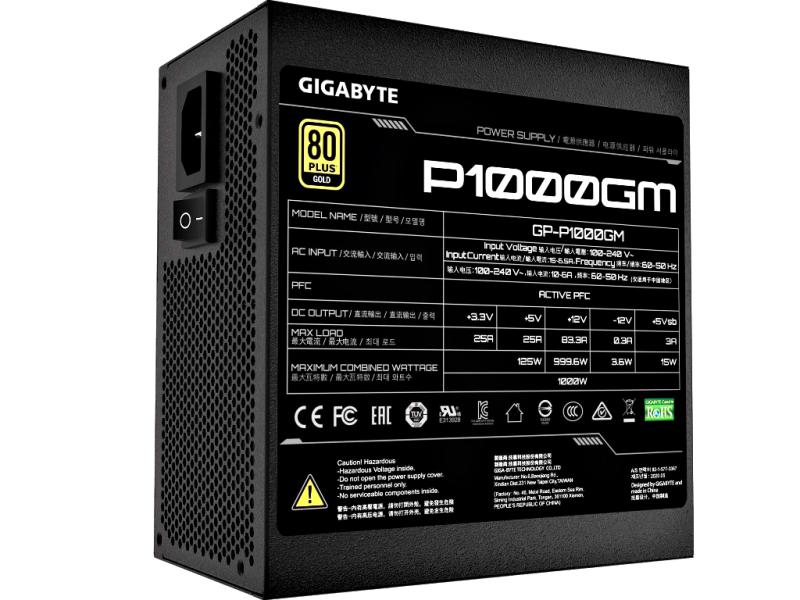 GIGABYTE P1000GM - 1000W ATX Netzteil - 80Plus Gold - voll modular - 120mm Smart Hydrauliklager Lüfter