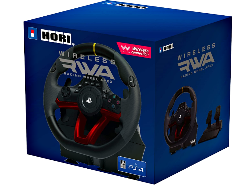 HORI Wireless Racing Wheel APEX | Bluetooth | Lenkrad für Sony Playstation 4 & PC | inkl. Pedalen & Befestigungsmaterial