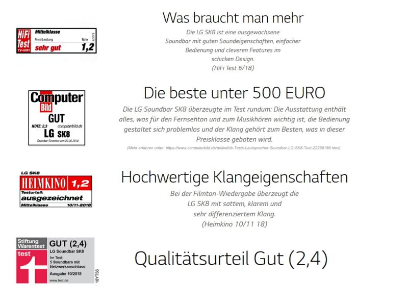 LG SK8 - 2.1 Dolby Atmos Soundbar + Subwoofer System - Flat Soundbar inkl. Subwoofer - Google Chromecast - 360Watt - Hi-Res Audio