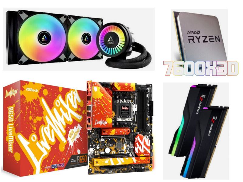 Gaming PC Aufrüstbundle - AMD Ryzen 5 7600X3D + RGB Wasserkühlung + B650 Mainboard + 32GB RGB DDR5 Ram Gaming PC Aufrüstbundle - AMD Ryzen 5 7600X3D + RGB Wasserkühlung + B650 Mainboard + 32GB RGB DDR5 Ram