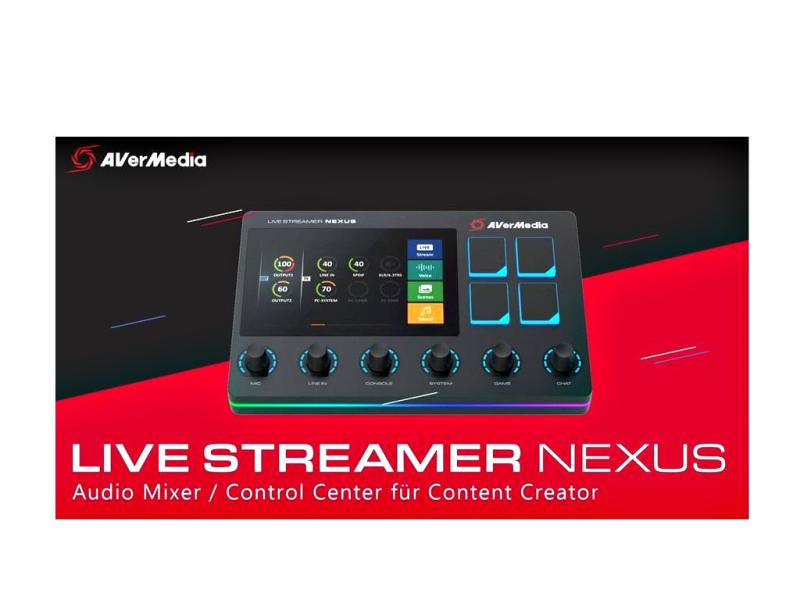 AVerMedia Live Streamer Nexus (AX310) - 6-Spuren Audio Mixer - IPS-Touchscreen - Streaming-Interaktion für z.B. OBS Studio, Streamlabs OBS