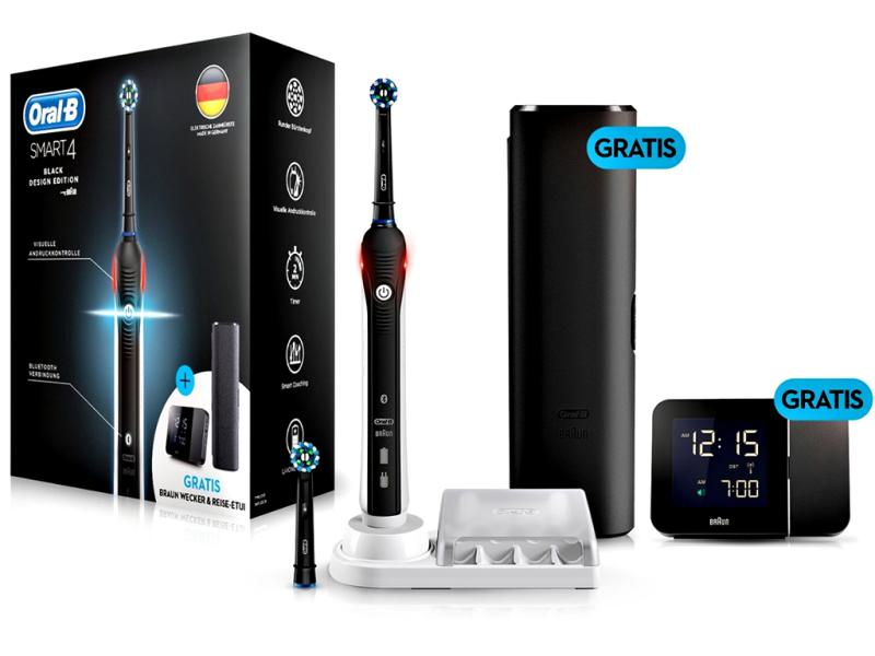 Braun Oral-B Smart 4 Black Edition | Elektrische Zahnbürste | inkl. 2 Aufsätze | Ladestation | Premium Reise Etui | Braun Reisewecker | Bluetooth & App fähig | Farbe: Schwarz Braun Oral-B Smart 4 Black Edition | Elektrische Zahnbürste | inkl. 2 Aufsätze | Ladestation | Premium Reise Etui | Braun Reisewecker | Bluetooth & App fähig | Farbe: Schwarz