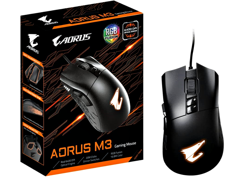 Gigabyte AORUS M3 Gamer Maus - RGB Beleuchtung - 6400 DPi - Omron Switches