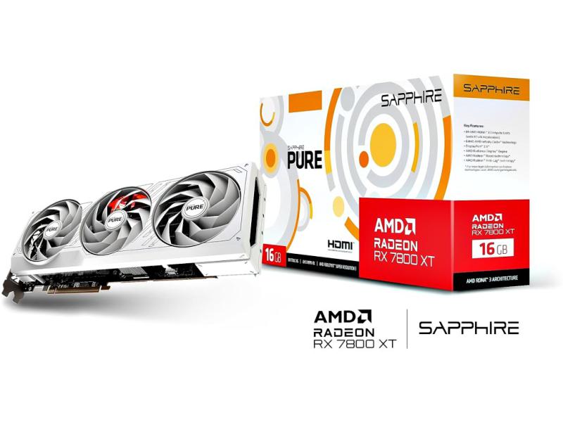 SAPPHIRE PURE Radeon RX 7800XT Gaming OC - 16GB GDDR6 - RDNA3 - Premium VR - White Edition SAPPHIRE PURE Radeon RX 7800XT Gaming OC - 16GB GDDR6 - RDNA3 - Premium VR - White Edition