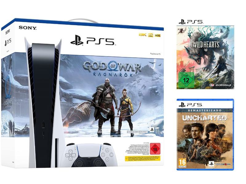 Sony PS 5 Exclusiv Bundle - PS5 Konsole (UHD Laufwerk) + GOW Ragnarök (Download Code) + Uncharted Legacy of Thieves (Boxed) + Wild Hearts (Boxed) Sony PS 5 Exclusiv Bundle - PS5 Konsole (UHD Laufwerk) + GOW Ragnarök (Download Code) + Uncharted Legacy of Thieves (Boxed) + Wild Hearts (Boxed)