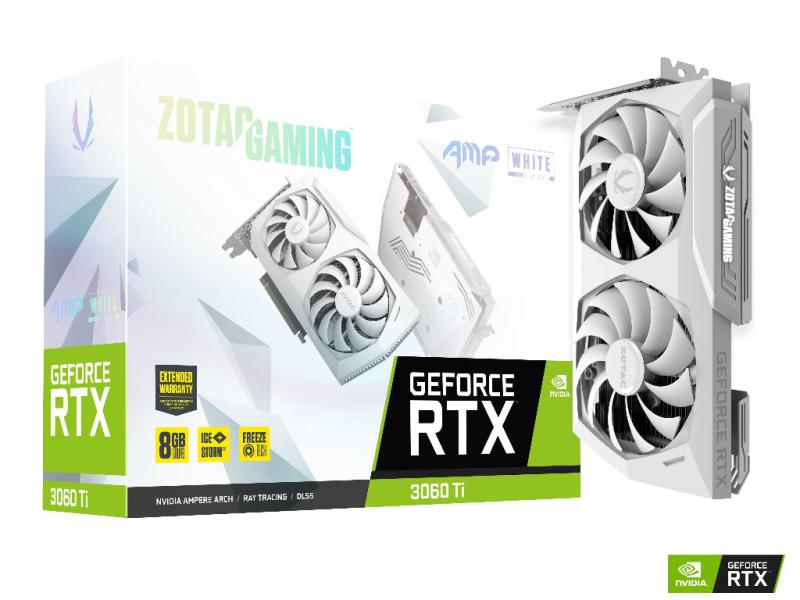 ZOTAC Geforce RTX 3060 Ti AMP White Edition - 8GB GDDR6 - WHITE LED - IceStorm Kühlung - LHR ZOTAC Geforce RTX 3060 Ti AMP White Edition - 8GB GDDR6 - WHITE LED - IceStorm Kühlung - LHR