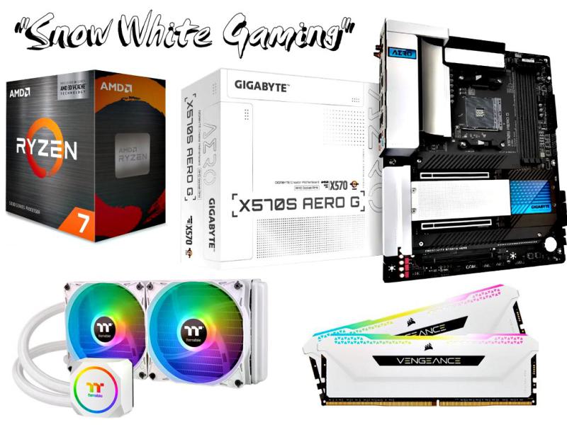 Gaming PC Aufrüstkit - White Edition - AMD Ryzen 7 5800X3D + RGB Wasserkühlung + X570S Mainboard + 32GB RGB DDR4 Ram Gaming PC Aufrüstkit - White Edition - AMD Ryzen 7 5800X3D + RGB Wasserkühlung + X570S Mainboard + 32GB RGB DDR4 Ram