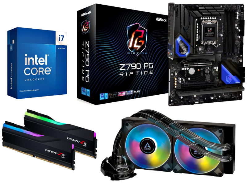Gaming PC Aufrüstkit - Intel Core i7 14700KF - RGB Wasserkühlung - ASRock Z790 Phantom Gaming Riptide Mainboard - 32GB G.Skill RGB DDR5 Ram