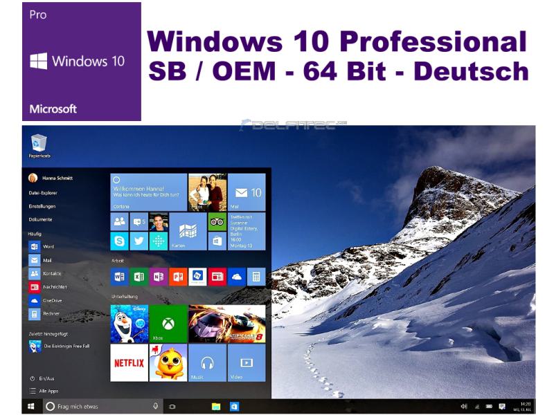 Microsoft Windows 10 PRO - System Builder Vollversion - 64 Bit - Deutsch