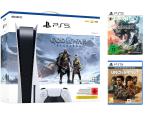 Sony PS 5 Exclusiv Bundle - PS5 Konsole (UHD Laufwerk) + GOW Ragnarök (Download Code) + Uncharted Legacy of Thieves (Boxed) + Wild Hearts (Boxed)